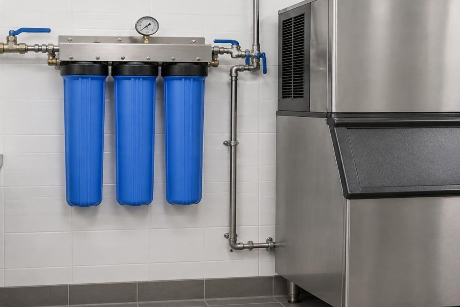 Whole-home filtration tank beside a Jupiter home's garage at golden hour