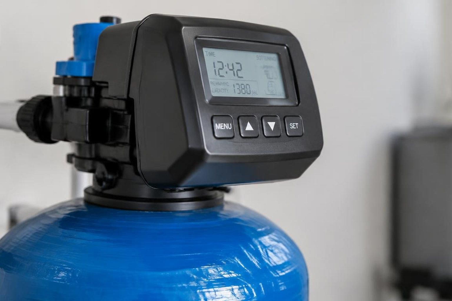 Commercial filtration tanks and equipment at a West Palm Beach hotel mechanical room